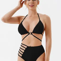 FIMBUL Self Design Halter Neck Triangle Side Panty Bikini Set-image-71