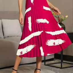 LookShine Printed Pleated A-Line Midi Skirt-picture-37
