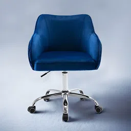 nestroots Blue & Silver-Toned Velvet Office Chair With Wheels-image-55