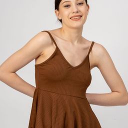 Redamancii Women Vertical Striped Shoulder Straps Polycotton Top-image-85