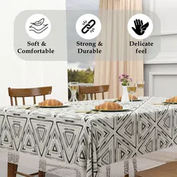 Kuber Industries Grey & Black Geometric Printed Waterproof 4-Seater Table Cover image 3