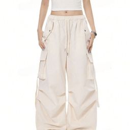 LA CHIC PICK Women Loose Fit Mid-Rise Cotton Cargos Trouser-image-55