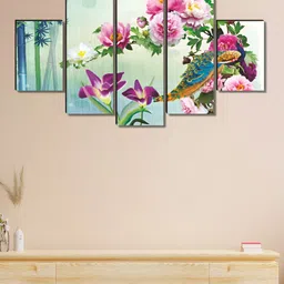 Myntra Elegant Homes Green & Pink 5 Pieces Wooden Flower Painting Wall Arts-image-94