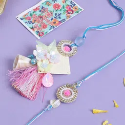 Sangria Stones Studded & Beaded Bhaiya Bhabhi Rakhi With Greeting Card-picture-14