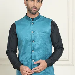 Anouk Velvet Woven Mandarin Collar Neck Nehru Jacket-picture-35