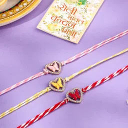 Kook N Keech Kids Set Of 3 Heart Shaped Thread Rakhis With Roli Chawal Chandan & Mishri-0