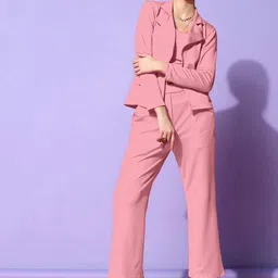 Roadster Peach Off-Shoulder Sleeveless Top With Blazer With Trouser-image-83