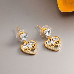 Anouk Gold-Plated Artificial Stones Studded Heart Shaped Drop Earrings-picture-48