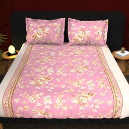 THE WHITE MOSS Pink & Brown Floral Cotton 210 TC King Bedsheet Set 2.75 m x 2.75 m-image-54
