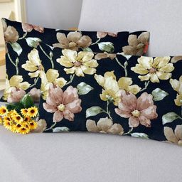 Blue Grass Black & Beige 2 Pieces Floral Printed Velvet Square Cushion Covers-image-29
