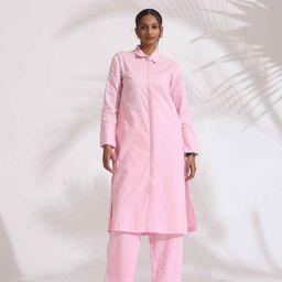trueBrowns Shirt Collar Pure Cotton Straight Kurta with Trousers-image-6