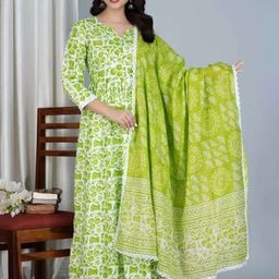 PINGHAKS Women Floral Printed Pure Cotton Kurta with Trousers & With Printed Dupatta-picture-53