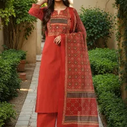 SZN Women Ethnic Motifs Printed Regular Pure Cotton Kurta with Palazzos & With Dupatta-picture-7