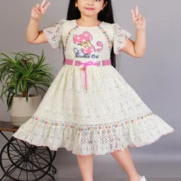 NEWSIFA Girls Animal Cape Sleeve Woollen Net Fit & Flare Dress-picture-15