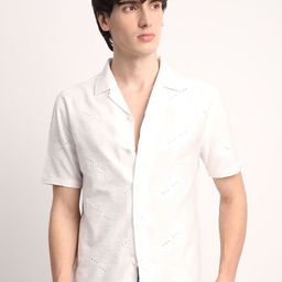 Voroxy Men Smart Cuban Collar Textured Polycotton Casual Shirt-image-46