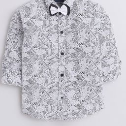 Polka Tots Boys Geometric Printed Spread Collar Pure Cotton Casual Shirt-image-78