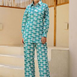 HOUSE OF MORA Printed Shirt Collar Pure Cotton Shirt With Trousers Co-Ords-image-62