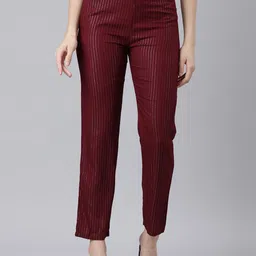 Souchii Women Striped Tailored Tapered Fit High-Rise Easy Wash Trousers-10