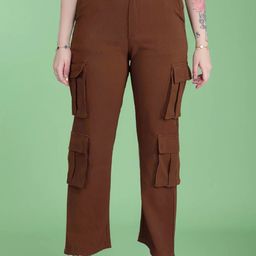 DressBerry Women Relaxed Loose Fit High-Rise Wrinkle Free Cargos Trousers-image-93