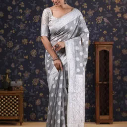 House of Pataudi Women Woven Design Pure Linen Banarasi Saree-picture-39