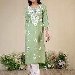 Uparna Ethnic Motifs Embroidered Chikankari Kurta-picture-3