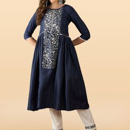 Anouk Rustic Women Floral Embroidered Pleated Sequinned Kurta with Trousers-picture-48
