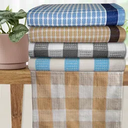 Athom Living Premium Blue & Yellow 5 Pieces Printed Cotton 210 GSM Bath Towels-image-34