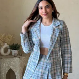 StyleAsh Checked Cotton Blazer With Skorts Co-Ords-picture-6