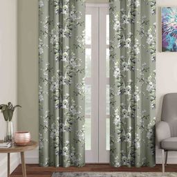 Aura Green & White 2 Pieces Floral Printed Room Darkening Long Door Curtain-picture-12