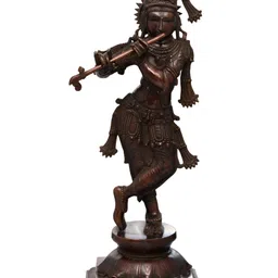 Exotic India Brown & Copper-Toned Tribhanga Murari Krishna Religious Idol Showpiece-image-15