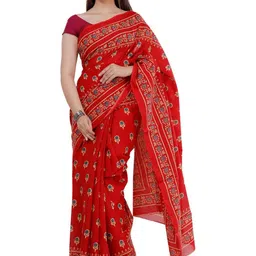 Pinkcity Trade World Floral Pure Cotton Block Print Saree-image-78