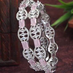SGA FASHION Set Of 2 Silver-Plated American Diamond Studded Polish Bangles-image-97