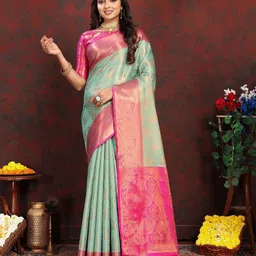 yourwish Women Woven Design Zari Silk Cotton Banarasi Saree-image-4