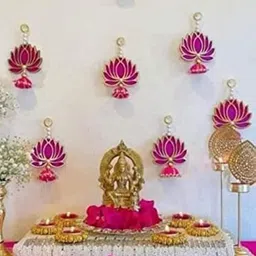RR Crafts 6-Pcs Pink & Gold Lotus Jhumki Style Hanging Garlands-image-45