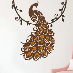 LANSTICK Brown & Mustard Peacock Printed Self-Adhesive WallStickers-31
