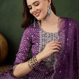 Sangria Bandhani Printed Straight Kurta, Trouser & Dupatta Set-image-30