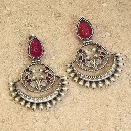 JAYPORE Silver-Plated Contemporary Drop Earrings-picture-34
