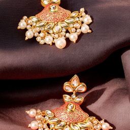 OOMPH Meenakari Kundan Studded & Floral Pearls Drop Earrings-13