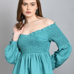 PRETTY LOVING THING Women Off-Shoulder Smocking Puff Sleeve Peplum Top-image-99
