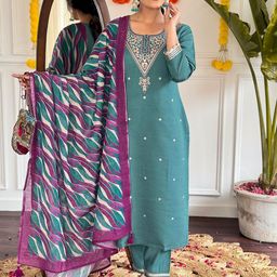 Lilots Women Embroidered Regular Kurta with Trousers & With Dupatta-picture-25