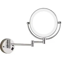 PERK Silver-Toned Round Double Sided LED Glass Wall Mirror-43