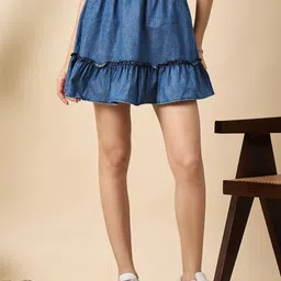 DRAPE AND DAZZLE A-Line Denim Mini Skirt-image-50