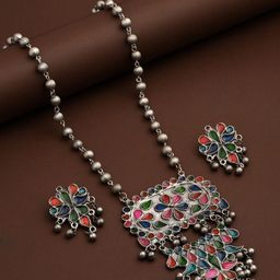 Anvik Silver-Plated Stone-Studed & Beaded Jewellery Set-51