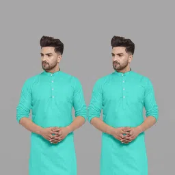 VS MALL Men Sea Green Kurtas-image-78
