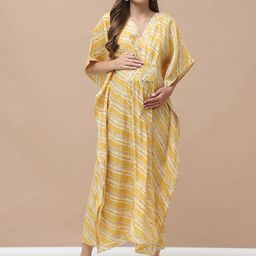 Secret Wish Women Striped Printed Maternity Kaftan Midi Dress-image-51