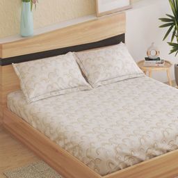 Home Centre White & Brown Abstract Printed Cotton 150 TC Queen Bedsheet Set 2.54m x 2.28m-image-51