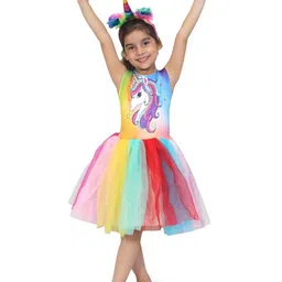 Kaku Fancy dresses Girls Unicorn Printed Gown Shaped Dress-image-63