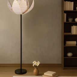 Devansh Beige & Black Wooden & Cotton Floor Lamp-picture-26