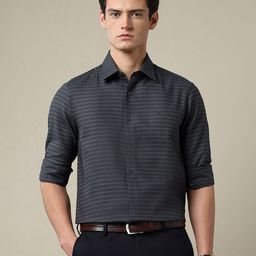Arrow 1851 Tailored Fit Geometric Self Design Dobby Weave Pure Cotton Formal Shirt-picture-1