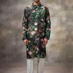 Rivaar By Rocky Star Floral Printed Mandarin Collar Kurta With Pyjamas-image-83